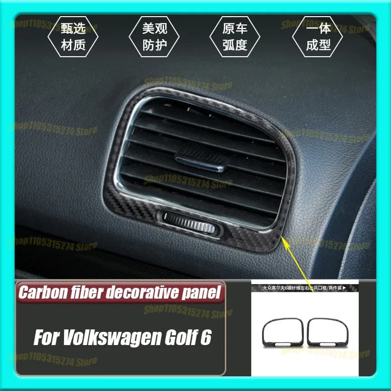 Left and Right Air Outlet Decorative Frames, Suitable for Volkswagen Golf 6 Real Carbon Fiber Interior Modified Auto Parts
