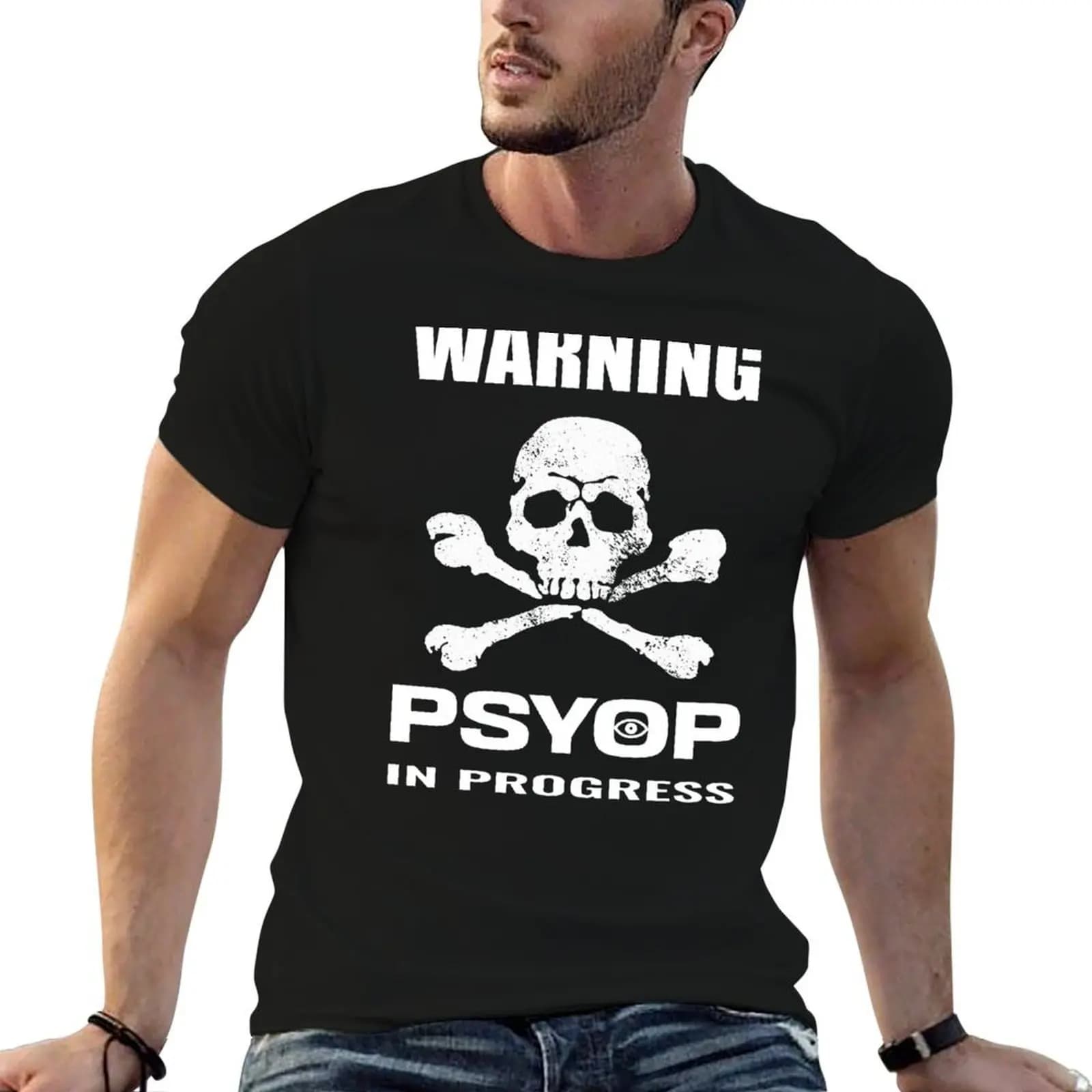 Classic Conspiracy Skull and Bones PSYOP operation warning T-Shirt graphic t shirt vintage graphic tee shirt mens funny t shirts