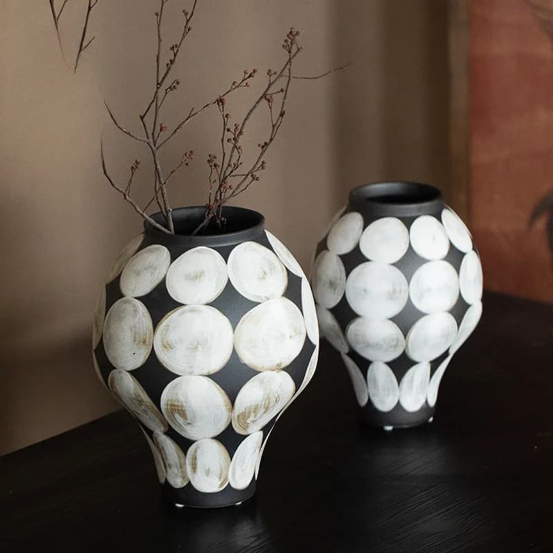 Chinese Ceramic Vase HandPainted Patterned Pottery Jar Living Room Dried Flower Vase Home Decor Traditional Accent
