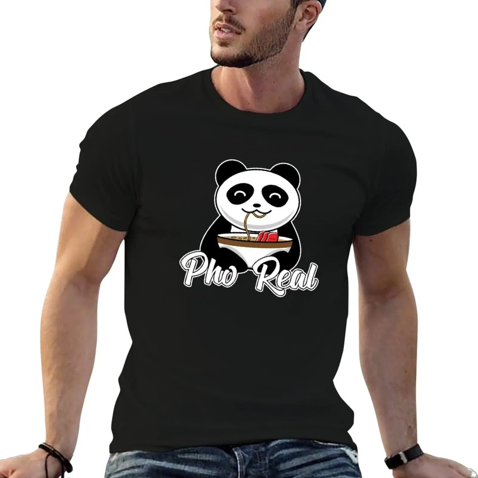 Funny Panda Print Pho Soup Pho Real Design Gift Food Tee T-Shirt Aesthetic clothing quick-drying big and tall t shirts for men
