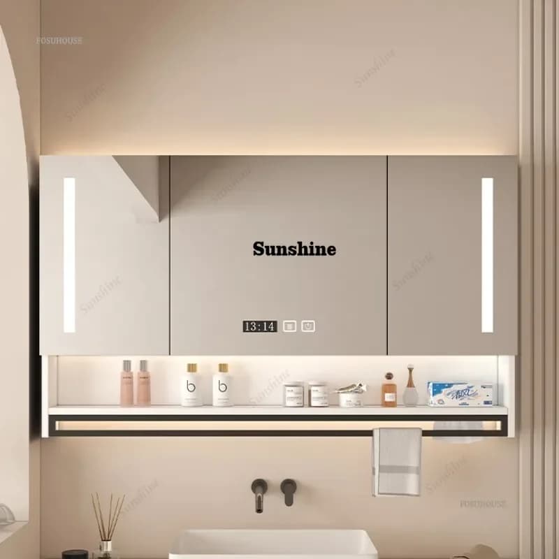 Modern Bathroom Mirror Cabinet Home Furniture Wall-mounted Anti-fog Bathroom Storage Integrated Sink Cabinet with Backlight K