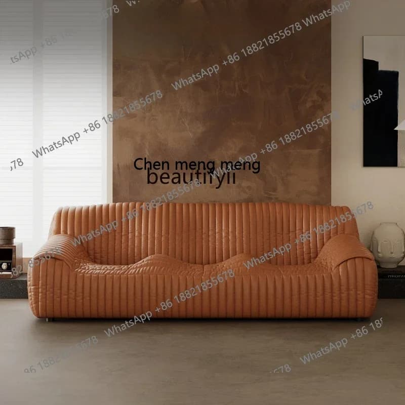 cc182Oil wax leather wave sofa leather living room home medieval first layer cowhide light luxury furniture