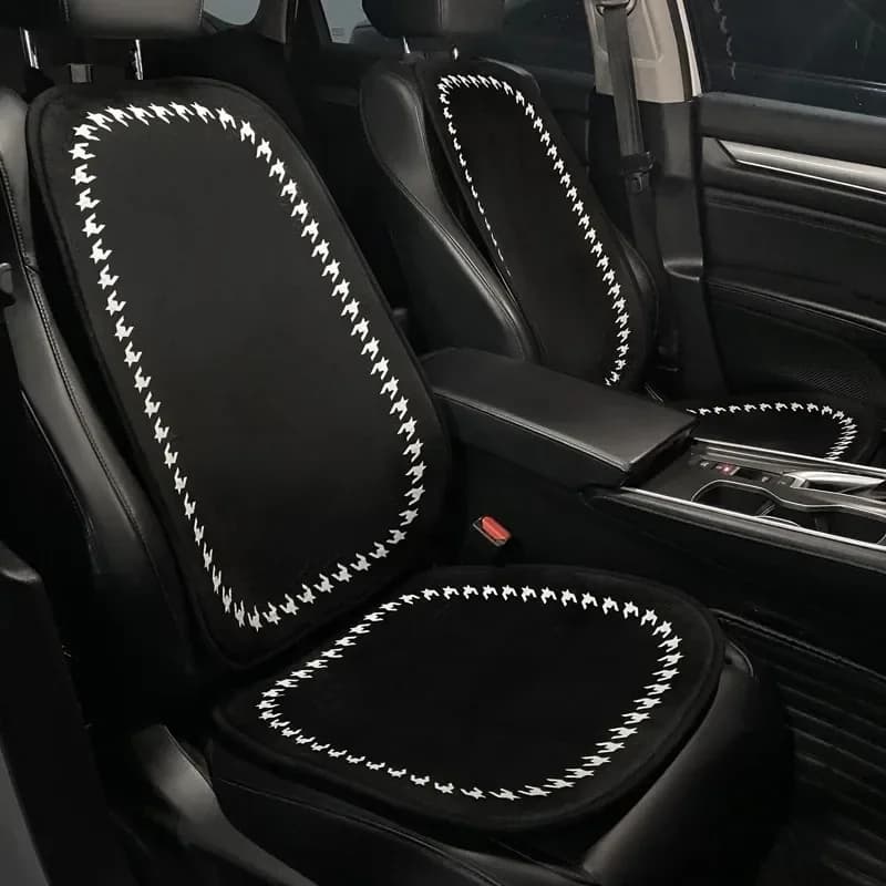Soft Short Plush Car Seat Cover Full Set Black Universal Car Seat Protection Mat Cute Car Accessories Interior Woman Seat Covers