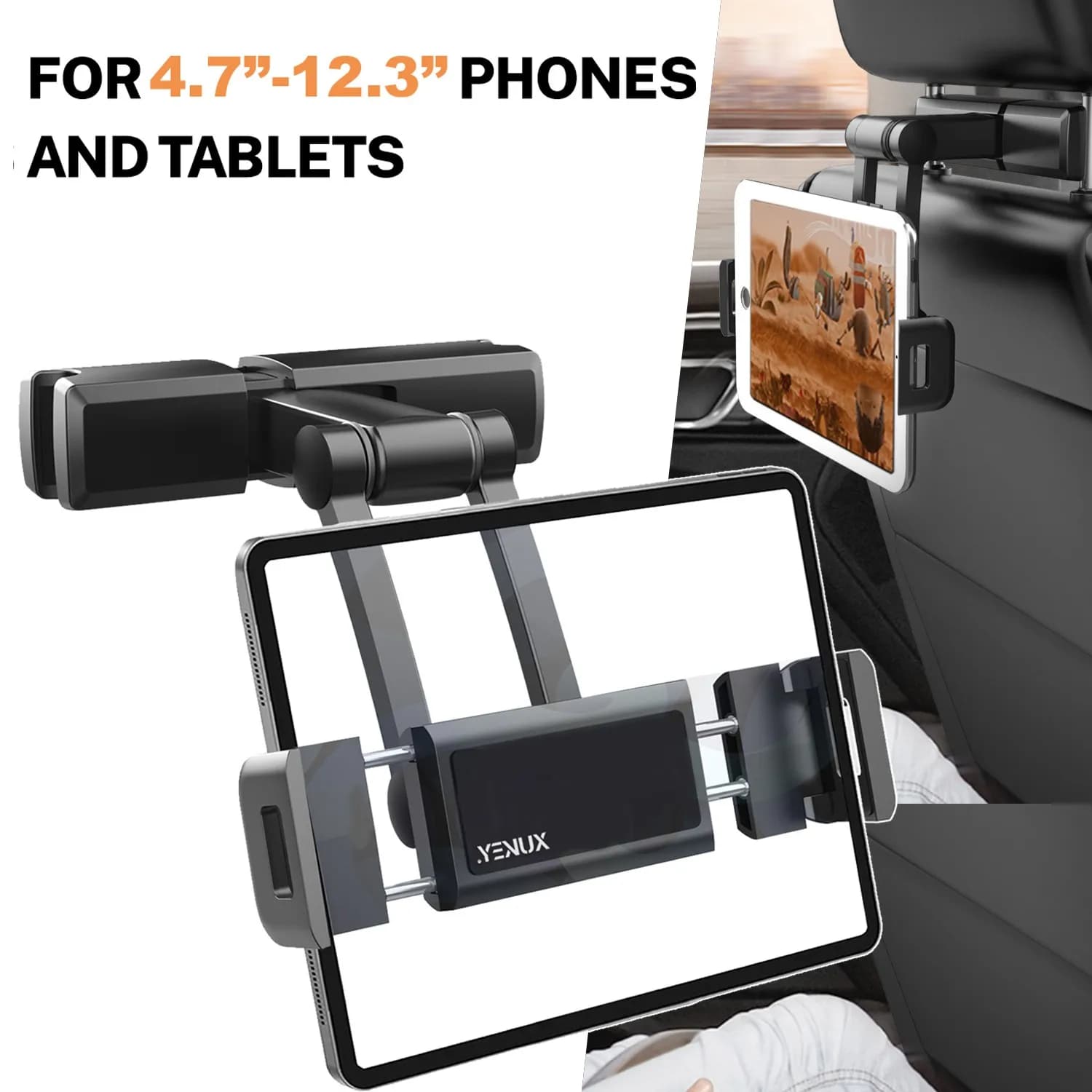 360° Car Back Seat Headrest Mount Tablet Holder for 4-12.3” Universal iPad Phone