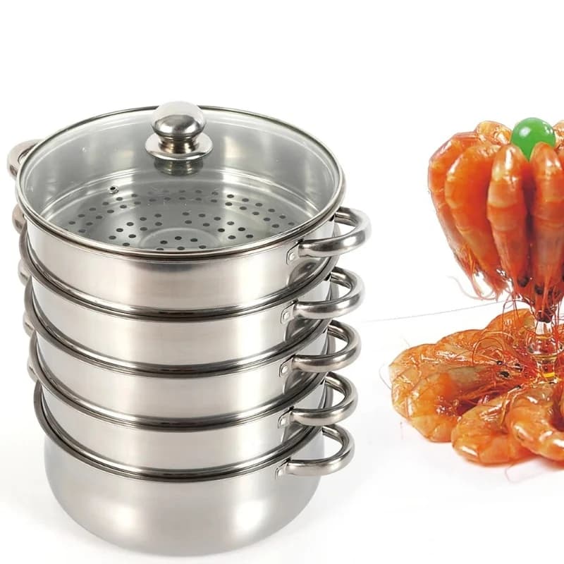 26cm Stainless Steel Steamer 4-Tier Food Grade Steam Cooker with Glass Lid for All Stoves