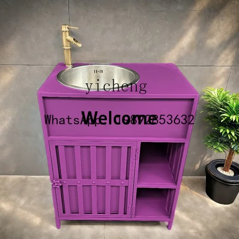 Y1 wash basin cabinet retro stainless steel wash basin column type wash basin