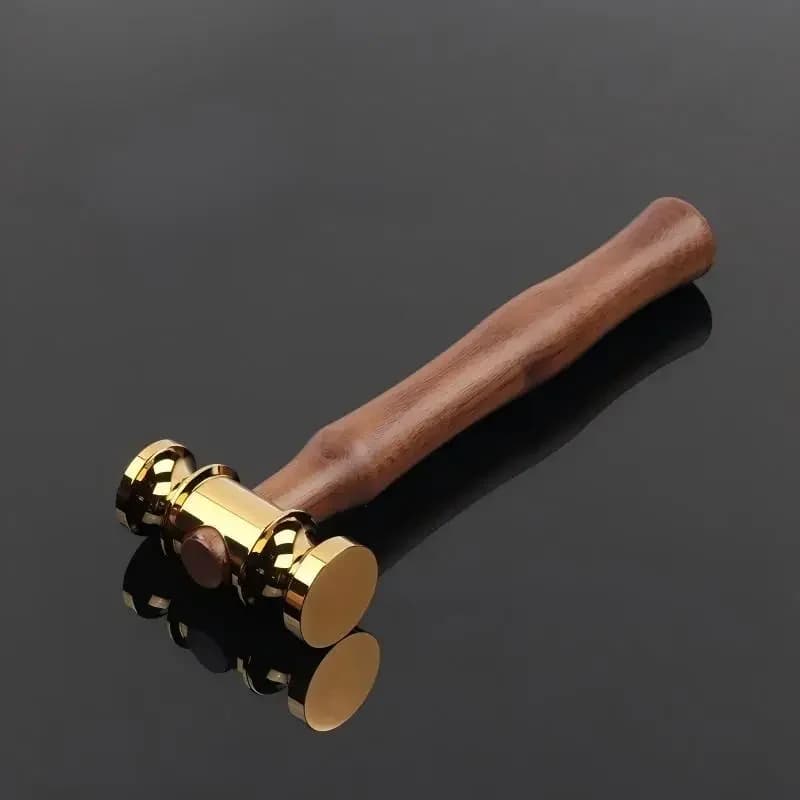 Gold Brass Hammer Solid Mirror Polished Hammer Wooden Handle Leather Craft Workshop DIY Handmade Hammer