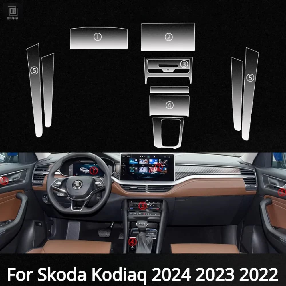 For Skoda Kodiaq 2024 2023 2022 Accessories Car Interior Film Transparent TPU Gear Panel Center Console Anti-scratch Sticker