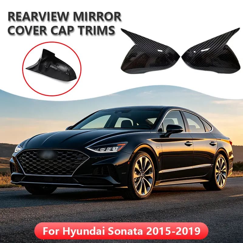 For Hyundai Sonata 2015-2019 OX Horn Car Rearview Side Mirror Cover Sticker Wing Cap Exterior Door Case Trim Shell Silver Frame
