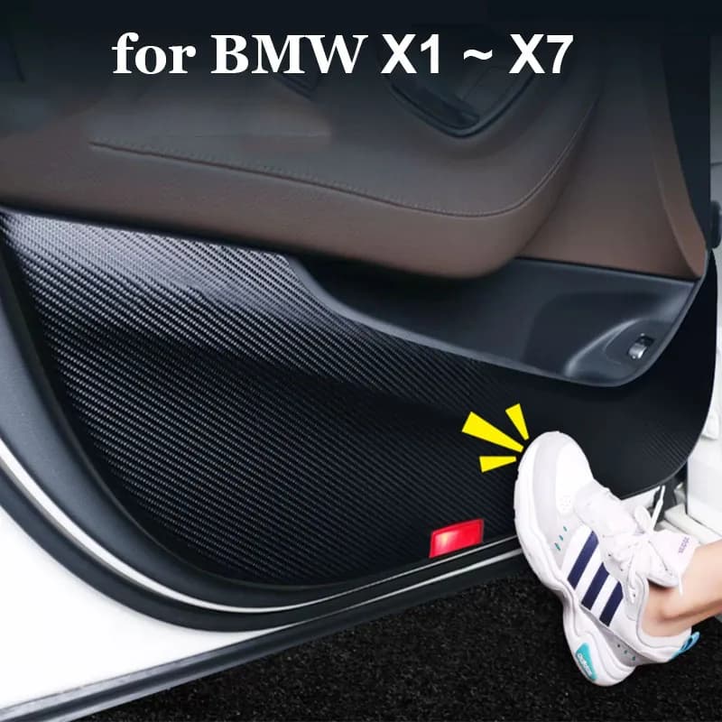 4PCS For BMW X1 X3 X5 X6 X7 2024 2023 2022 2021 2020 2018 Leather Carbon Fiber Sticker Door Anti Kick Cover Protection Mat