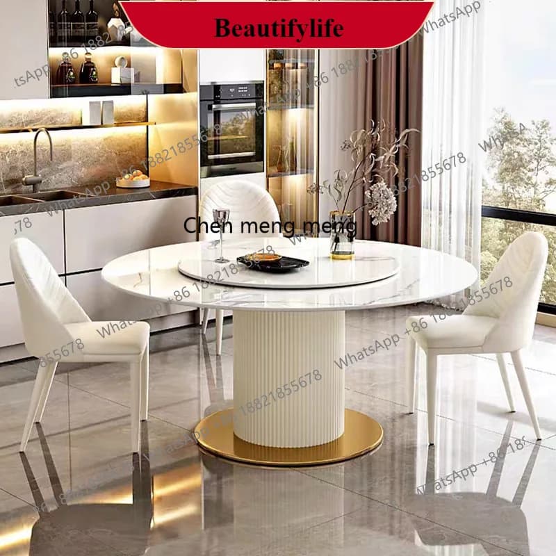 G153 Light luxury cream wind rock slab round dining table and chair combination household small apartment  modern simple dining