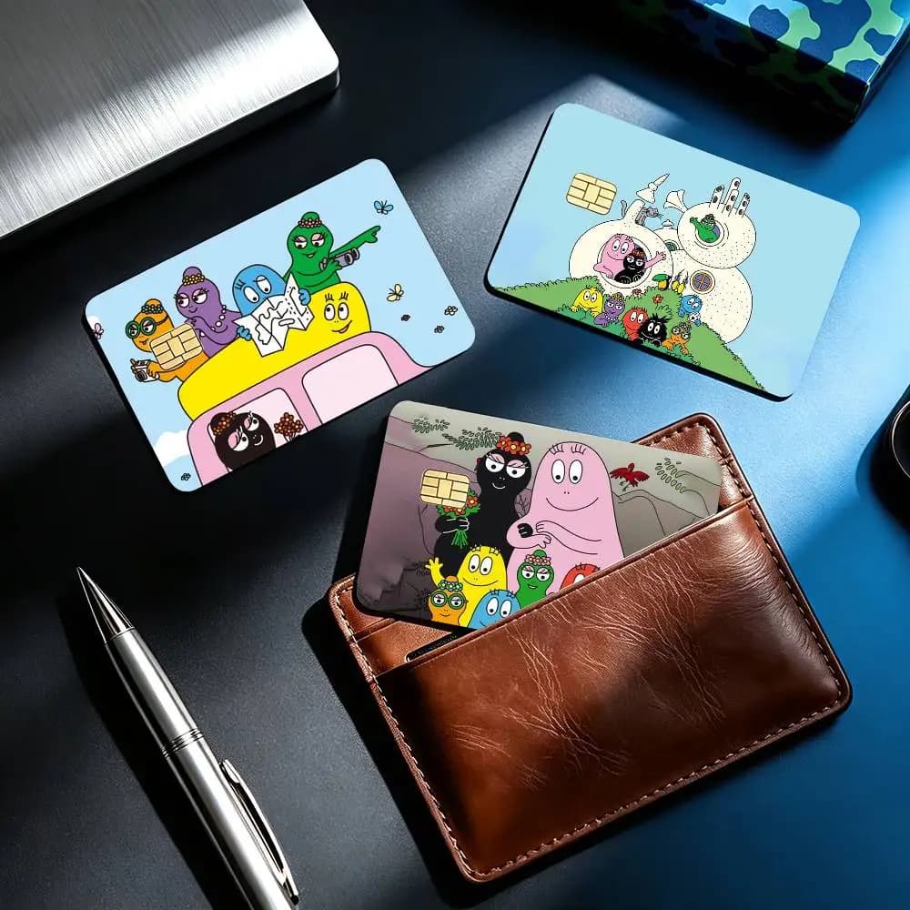 Kids Cartoon B-Barbapapa 4pcs 1Set Card Stickers Small Waterproof Chip 4PCS Card Sticker Anti-Scratch