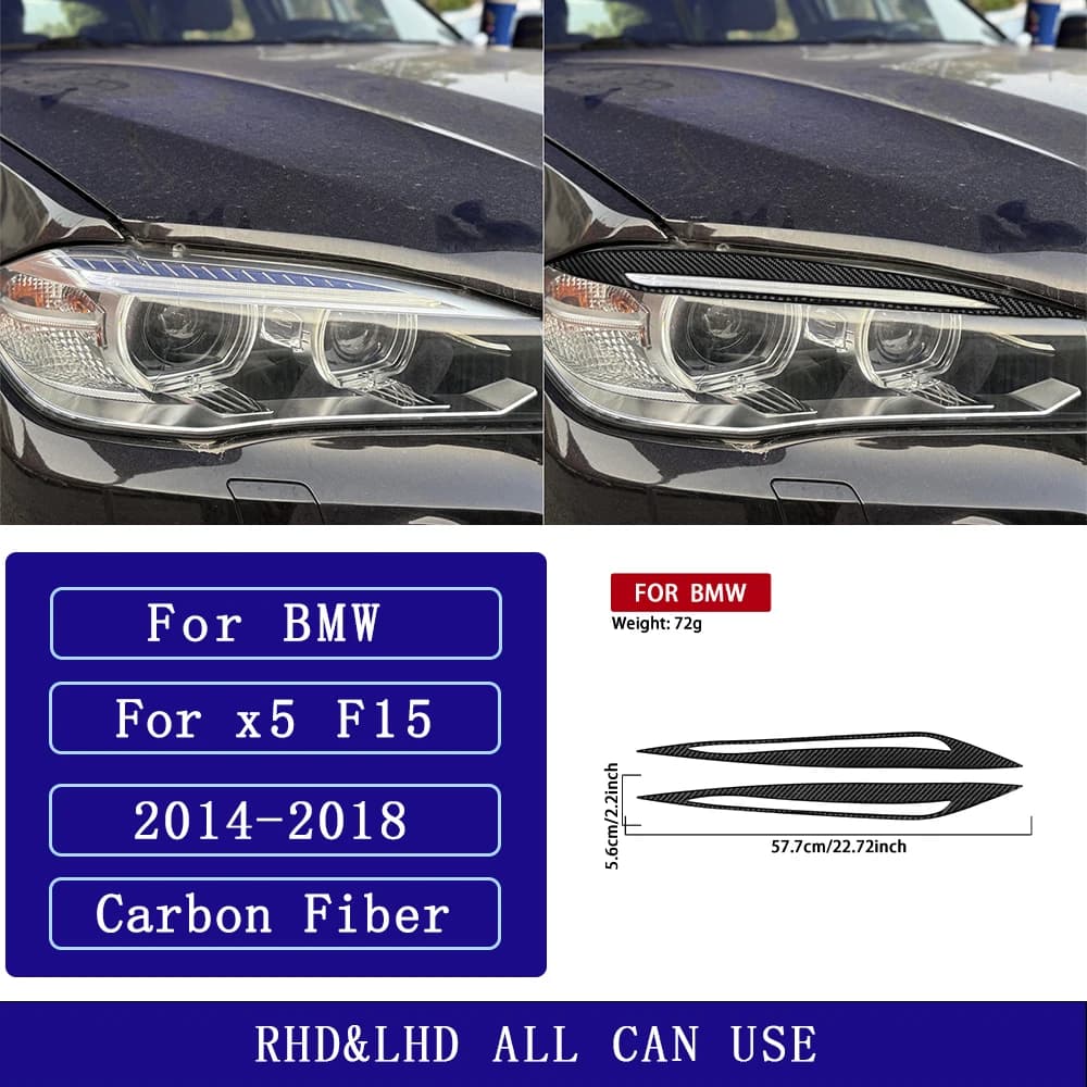 For BMW X5 F15 2014-2018 Carbon Fiber Headlamps Eyebrow Panel Trim Cover Car Accessories Exterior Decorative Sticker