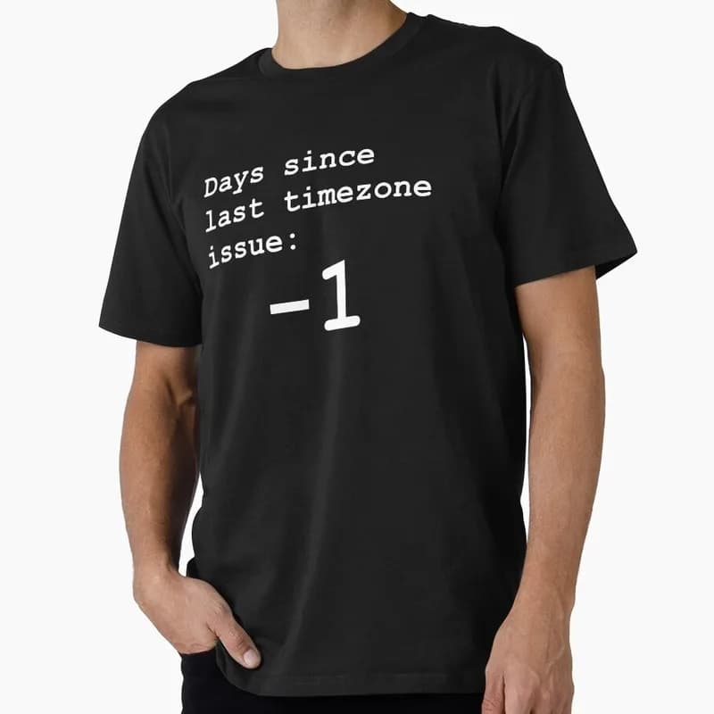 Days since last timezone issue_ -1 Short Sleeve Graphic T‑Shirt for Programmer Software Engineers Geek IT Developer Gift Tees