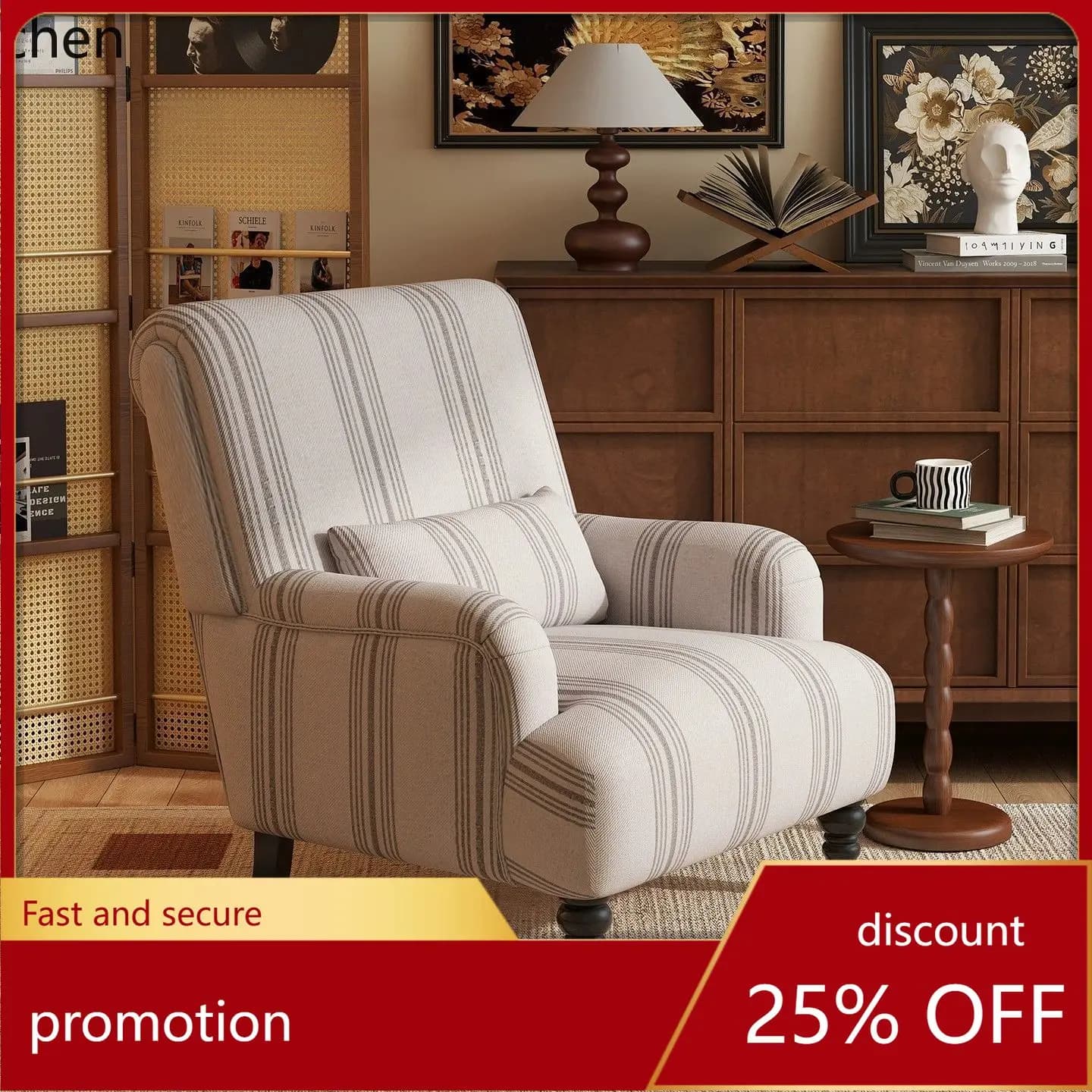 HXL Sofa Chair Sofa Striped Cotton Linen Living Room Home Decor
