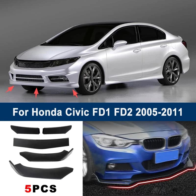 For Honda Civic FD1 FD2 2005-2011 model, adjustable 5PCS front bumper lip spoiler protection decorative kit, car body kit
