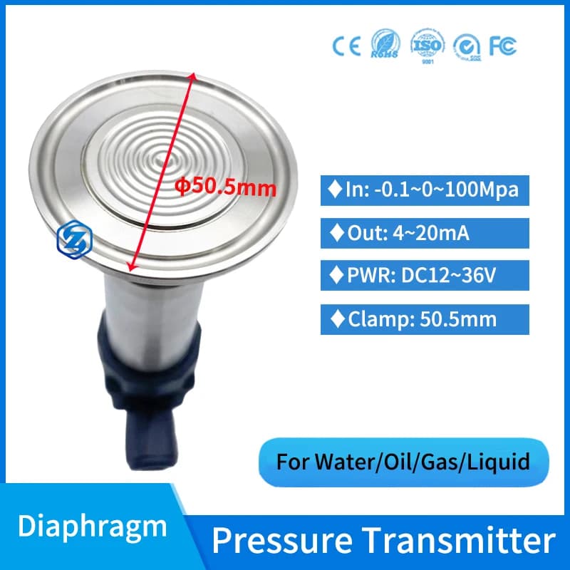 4-20ma Flat Film Membrane Sanitary Pressure Transmitter Hygienic Flush Diaphragm 50.5 Tri-clamp Pressure Sensor for Beverage