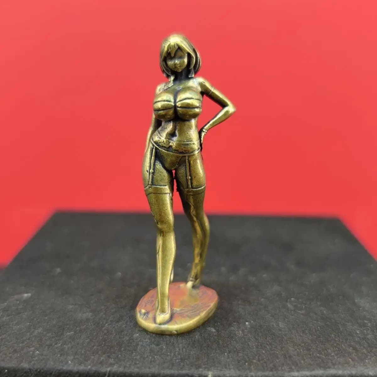Vintage Solid Brass Anime Girl Figurine - Gothic Little Devil Swimsuit Statue, Desktop & PC Case Decor, Collectible Art Gift