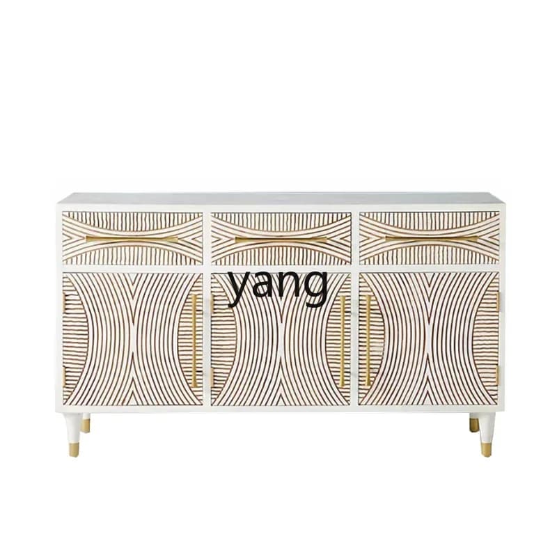 LH  retro solid wood dining side cabinet light luxury entrance cabinet European engraved locker