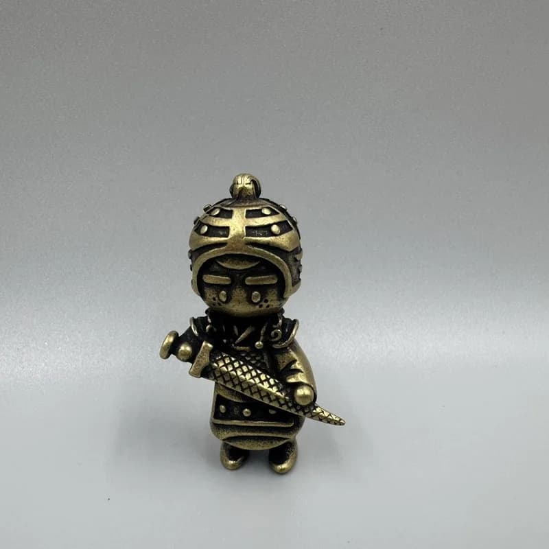 Antique collectible bronze figurine of a  distressed brass figure of a general and soldiers decoration