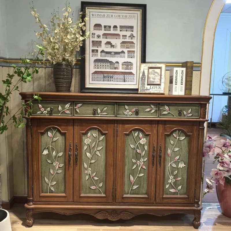 European retro shoe cabinet, solid wood porch, rural foyer, entry door, American balcony partition,large capacity of dining side