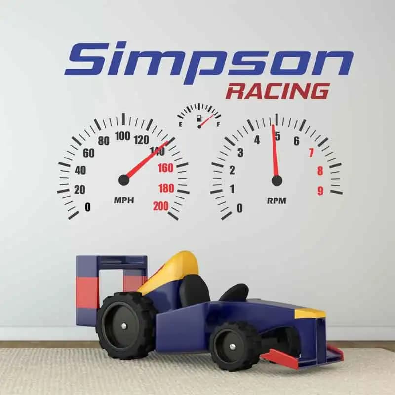 Custom Racing Dashboard Wall Decal Personalized Name Car Speedometer RPM Gauge Vinyl Wall Sticker Home Decor for Boys Room Q182
