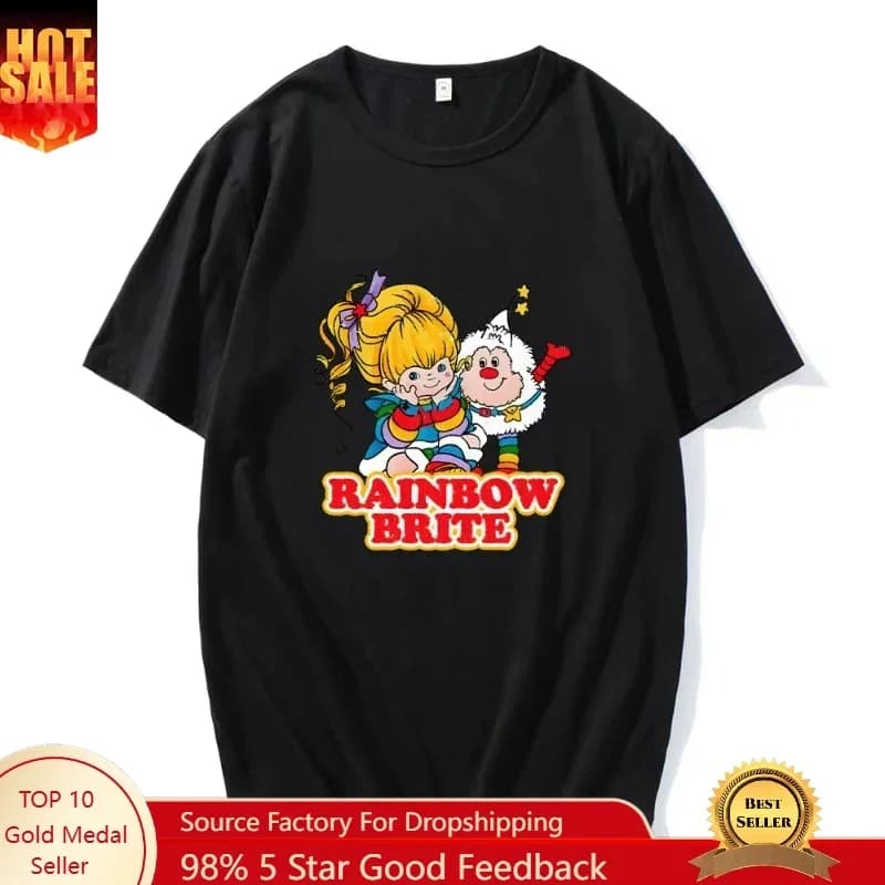 Rainbow Brite T-shirts Cartoon Print Cute Vintage Tee-shirt For Spring/Summer Pure Cotton Round Neck Women Tshirt Camisetas Tops