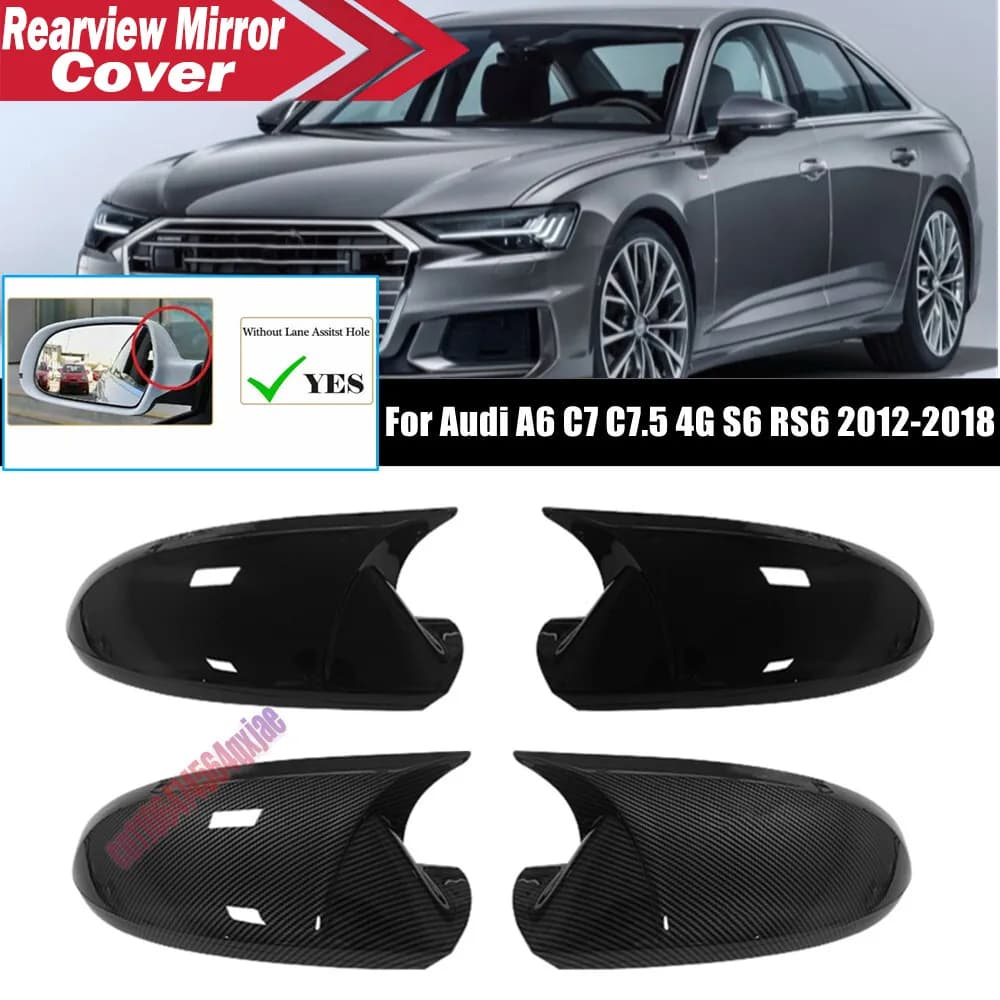 For Audi A6 C7 C7.5 S6 4G RS6 2012-2018 ABS Car Rearview Side Mirror Cover Wing Cap Exterior Door Housing Trim Adhesive Sticker