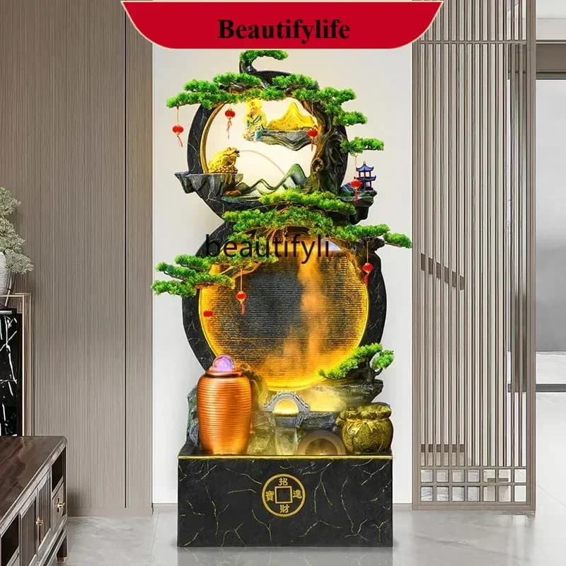 D178   Floor-to-ceiling gourd flowing water ornament, living room water curtain wall, office lucky feng shui wheel landscaping