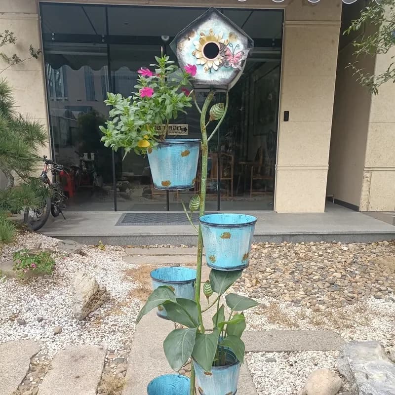 for Wrought Iron Bird House Flower Stand Floor to Ceiling Plant Rack for Balcony Living Room Garden Decor Single Tier Display
