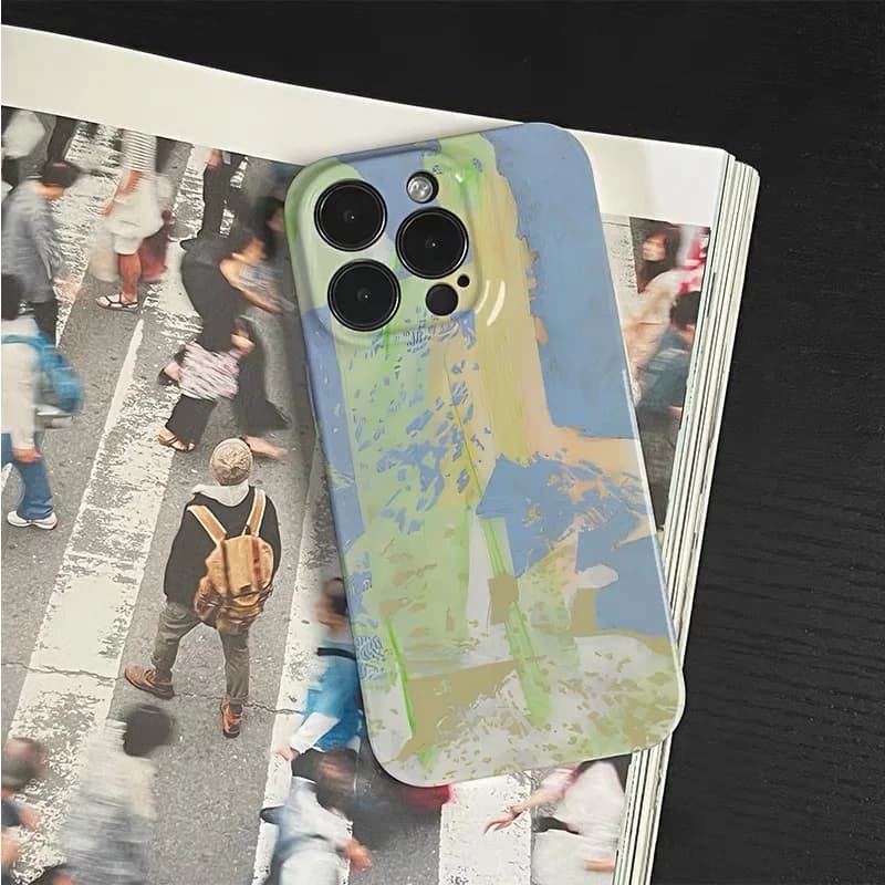 New Green and Blue Oil Painting Art  Phone Case for IPhone 16E 15 14 13 Pro Max 12 11 Pro Back Cover XS XR 8 PLUS SE 2020 Funda