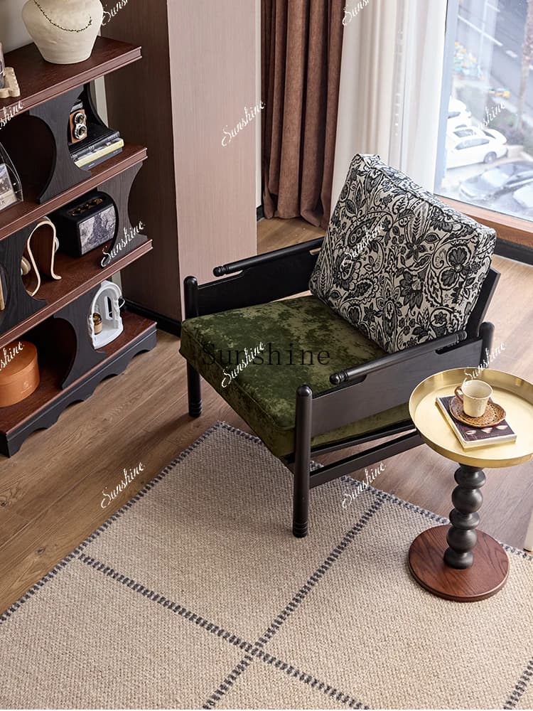 French retro solid wood simple art living room single sofa chair  FT