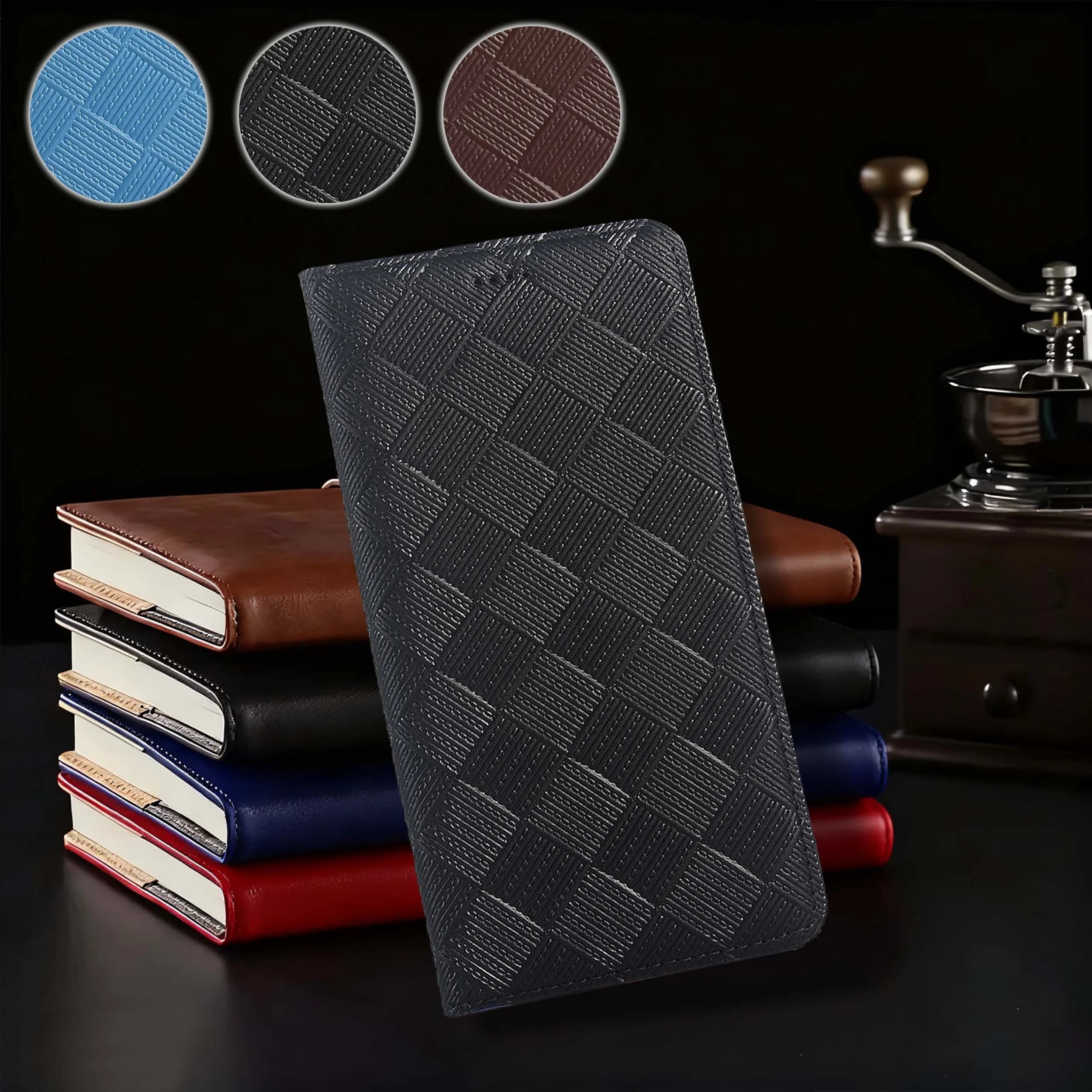 For Xiaomi 5 5S 5X 6 6X 8 9 10 10S 10T 11 11T SE Pro Ultra Civi Lite Knit Pattern Genuine Leather Wallet Flip Phone Cover Case