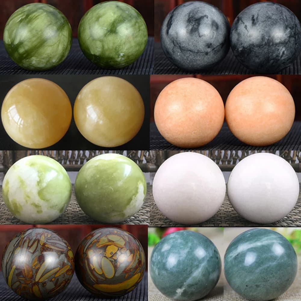 1Pair Natural Jade Stone Sphere Baoding Ball Chinese Health Exercise Handball Hand Therapy Ball Desktop Ornaments Decor