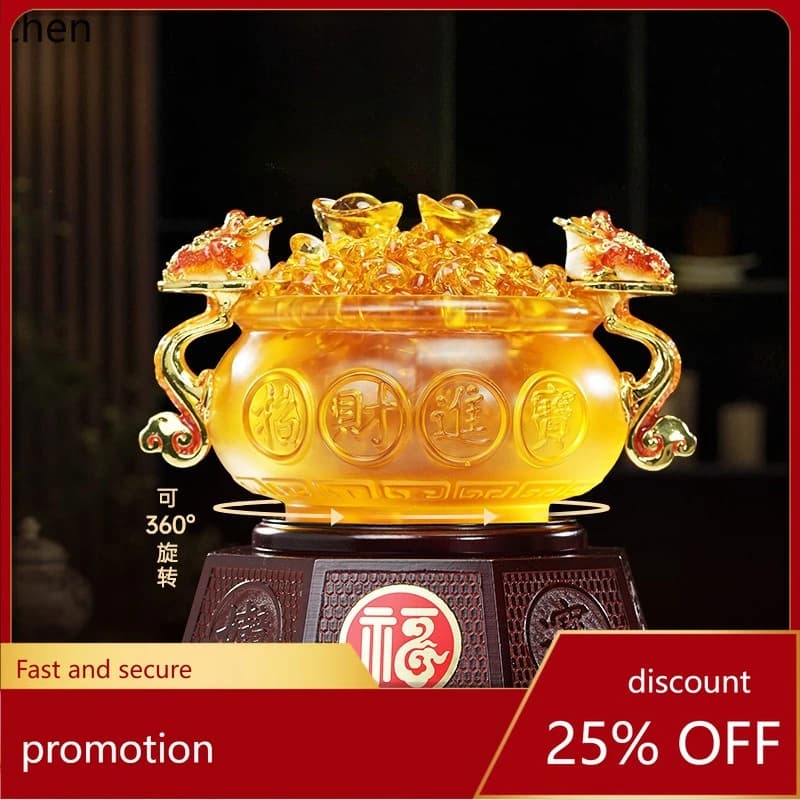 CZ Golden Toad Treasure Basin Ornament, Glass Decoration for Living Room, Boss's Office, Wine Cabinet, Company Opening Gift