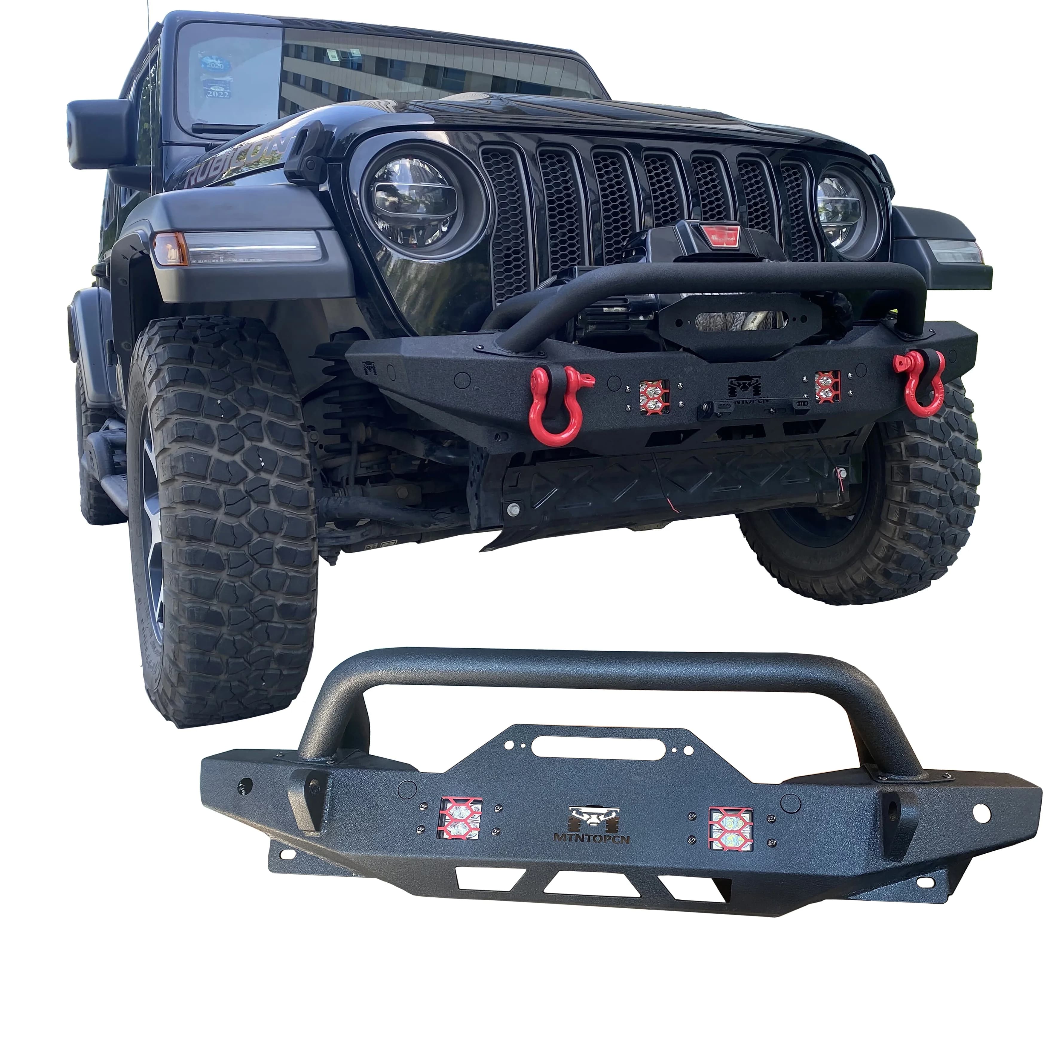 MTNTOPCN AQMR Stubby Steel Front Rock Crawler Bumper Compatible For Jeep Wrangler & Gladiator - Ultimate Protection