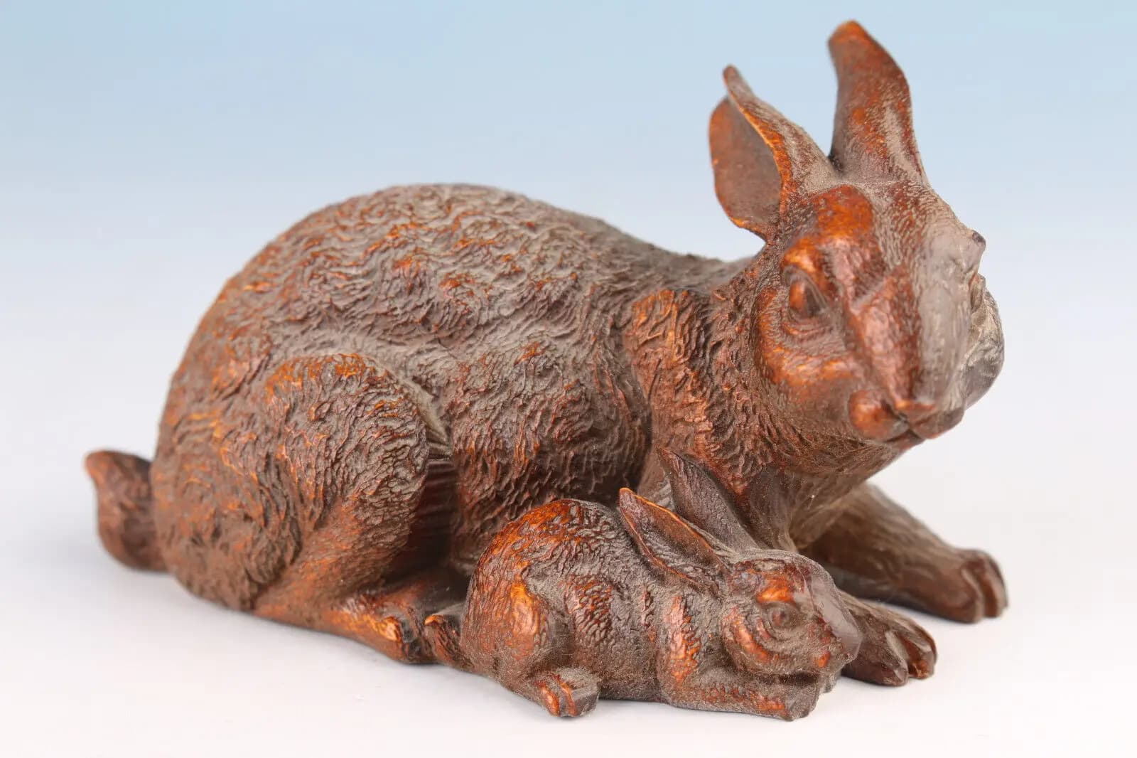 Chinese boxwood hand carved rabbit  mouth statue netsuke art