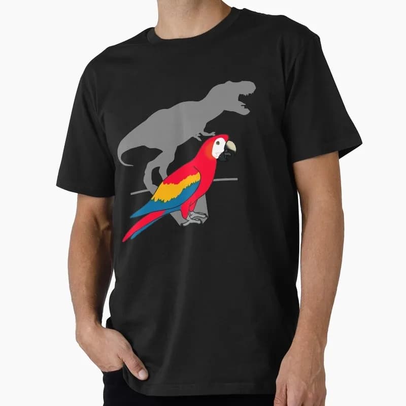 Scarlet Macaw Parrot Gift T-shirt for Birds lover Funny T-Rex Dinosaur Shadow Graphic Clothes All Size Tops Unisex Tee S-6XL