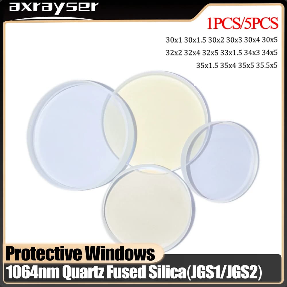 1/5Pcs Fiber Laser Protective Windows Dia30/32/33/34/35/35.5mm Lens 1064nm For Raytools Precitec WSX Fiber Cutting Machine