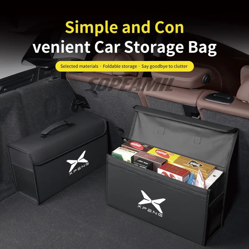 Car Carbon Fiber Storage Box Large Capacity Foldable Stowing Tidying Bag For Xpeng Xiaopeng P5 P7 P7+ P7i M03 G3 G3i G6 G7 G9 X9