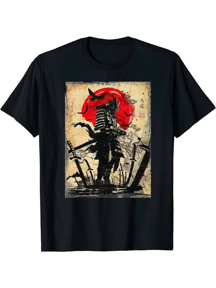 Printed with cartoon warrior pattern-soft 100% cotton men's casual O-neck T-shirt-machine washable, regular fit T-shirt.