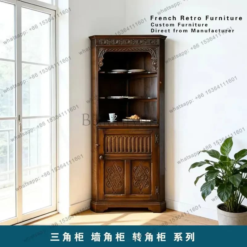 FG11Retro triangular cabinet solid wood living room corner cabinet high sense