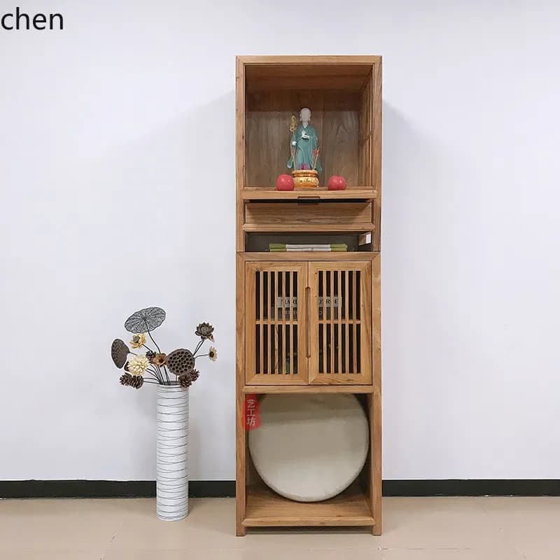 X5-15  elm floor-standing  double-layer vertical cabinet buddha niche altar land public guanyin god of wealth cabinet