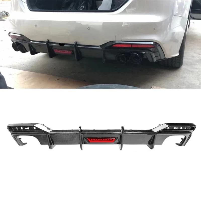 New K Style Carbon Fiber Rear Diffuser with Lamp for Audi A5 B9.5 S-Line 4-Door 2021+ Bumper Lip