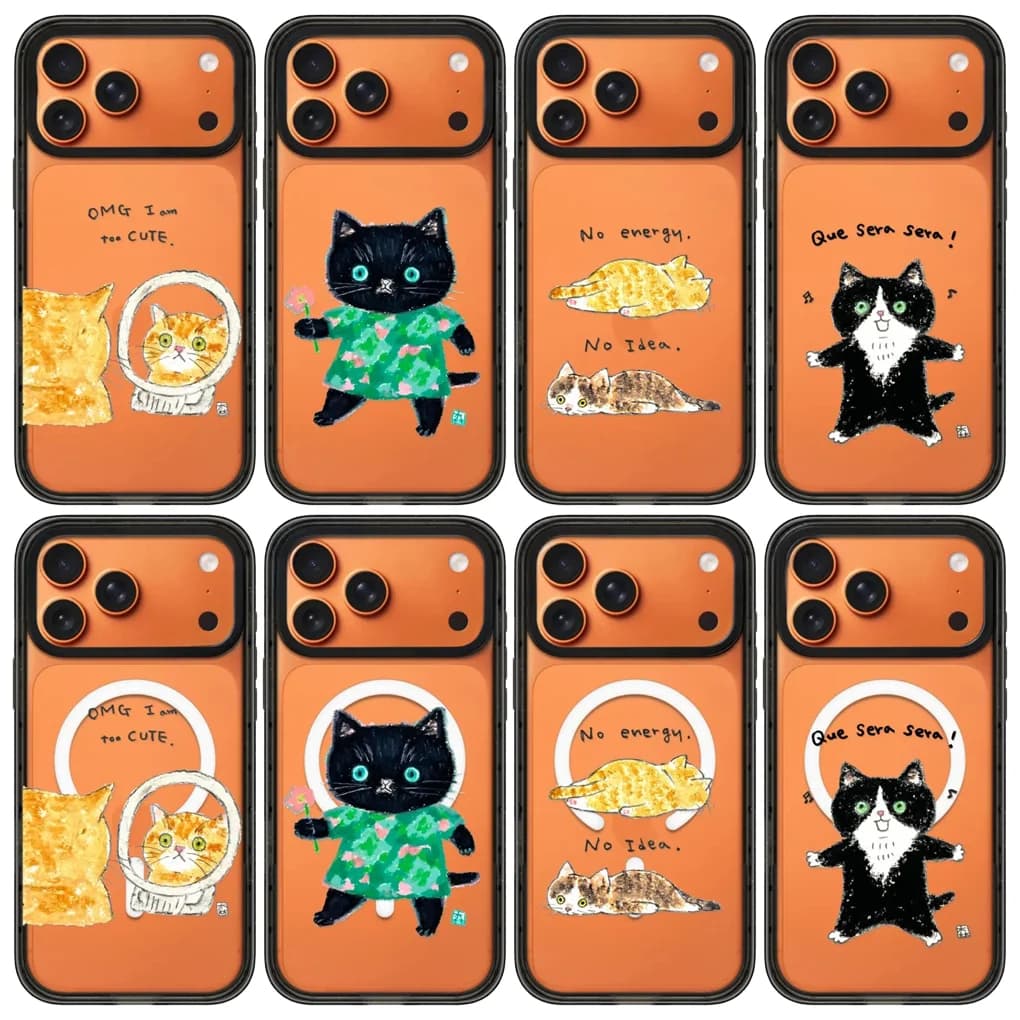 Cat No Energy 2.0 Acrylic Black Border Phone Cover for IPhone 12 13 14 15 16 17 Pro Max Case for IPhone 17 Air