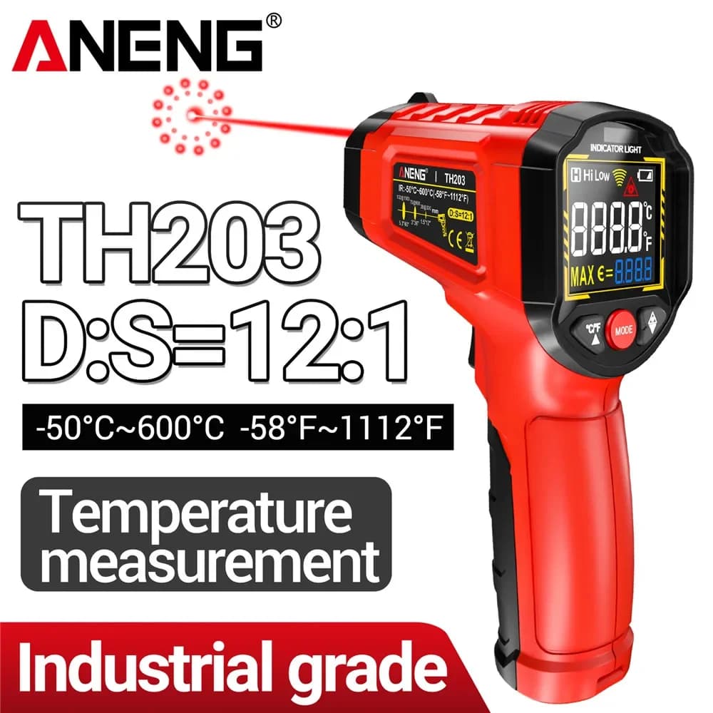 Infrared Thermometer ANENG TH203 D:S=12:1 Object Distance Ratio VA Reverse Pyrometer 50°C~600°C Non-contact Test Temperature Gun