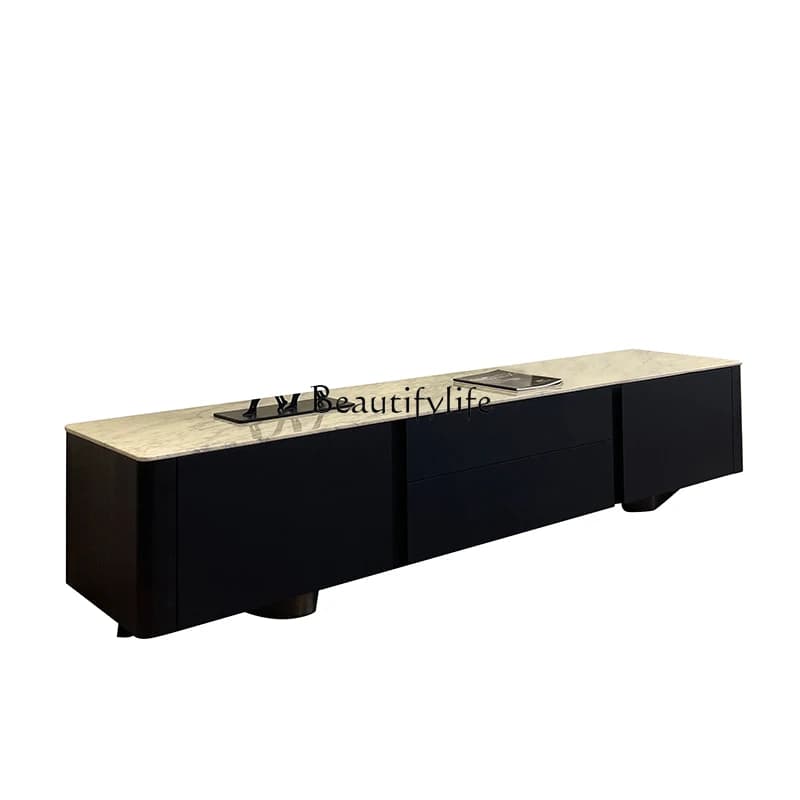 04Modern light luxury rock panel TV cabinet oak smoke color solid wood floor cabinet