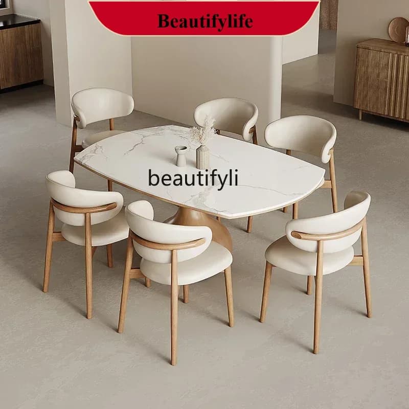 D178   Cream wind rock slab dining table and chair combination foldable round home modern simple Nordic ash wood solid wood