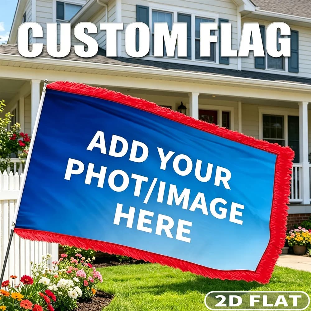 Custom 1pc Decorative 90*150cm Flag with Tassels- Vibrant Colors, 2 Grommets on Shaft Flag, Self-Defined with Durable Polyester