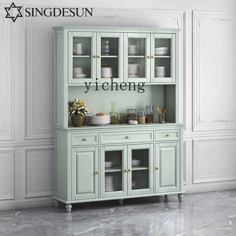 r9.2-American Style Sideboard Cabinet Modern Minimalist Solid Wood Storage Cabinet Integrated High-end Marble Wine Cabinet